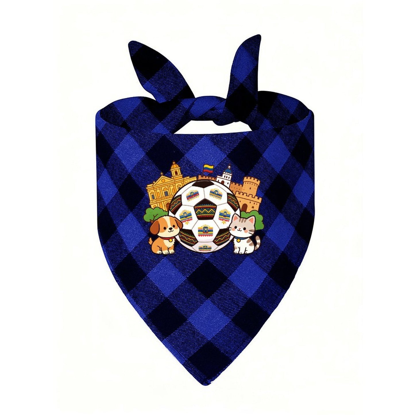 Football 2026 World Cup Cute Dog Cat Grid Pet Triangle Scarf Polyester