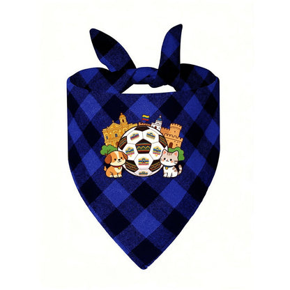 Football 2026 World Cup Cute Dog Cat Grid Pet Triangle Scarf Polyester