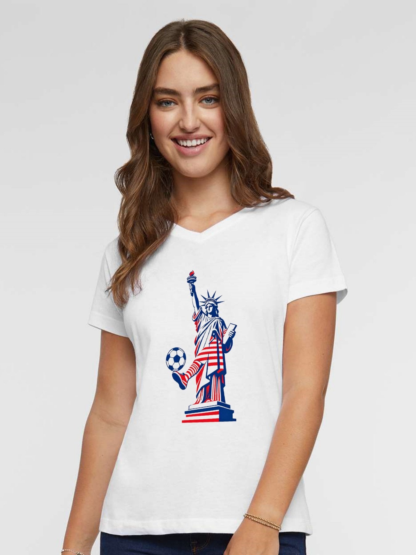120g Pure Cotton V-neck Women's World Cup USA Soccer Graphic T-Shirt,  Casual Cotton Tee for Daily Wear