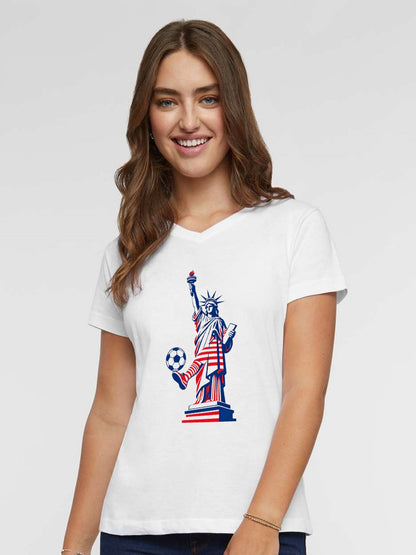 120g Pure Cotton V-neck Women's World Cup USA Soccer Graphic T-Shirt,  Casual Cotton Tee for Daily Wear