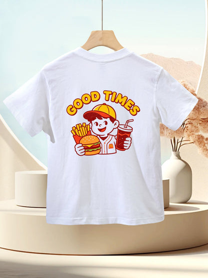 180g Pure Cotton Kid's "Good Times" Graphic T-Shirt, Casual Cotton Tee for Daily Wear