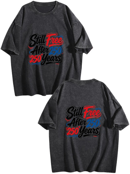 230g Pure Cotton Double-sided Print Adult's America 250th. Graphic Washed T-Shirt, Casual Cotton Tee for Daily Wear