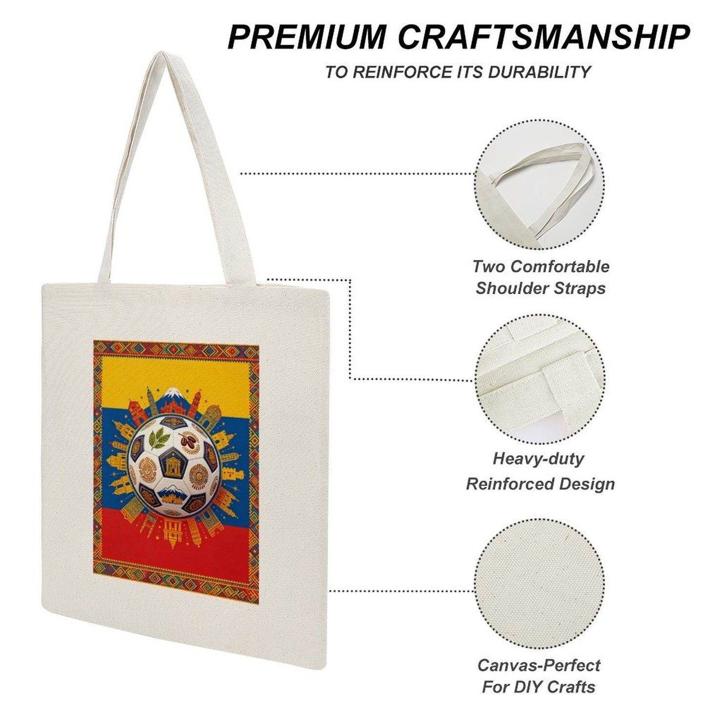 34x40cm World Cup Colombia Canvas Tote Bag, Practical Daily Use Carry Bag,Fashion Eco-Friendly Tote for Outdoor