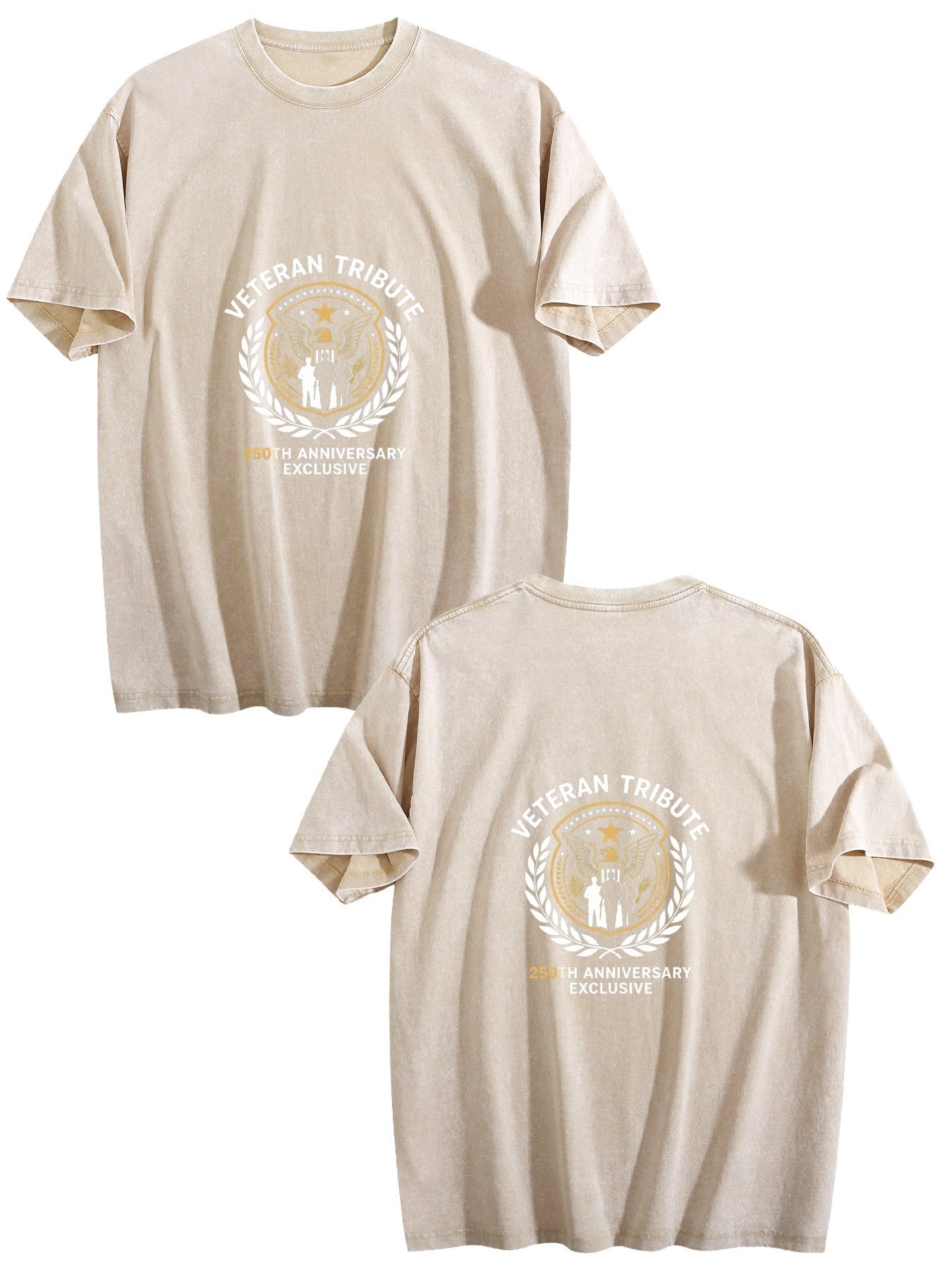 230g Pure Cotton Double-sided Print Adult's Patritic "Veteran Tribute" Graphic Washed T-Shirt, Casual Cotton Tee for Daily Wear