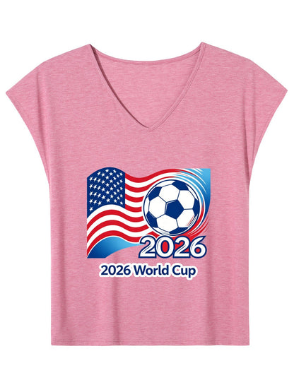 V-neck Sleeveless T-Shirt, Women's World Cup 2026 USA Soccer Graphic T-Shirt, USA Casual Cotton Tee