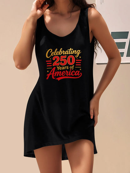 Women's Graphic Tank Dress, USA 250th. Graphic Customize Sleeveless Casual Summer Dress