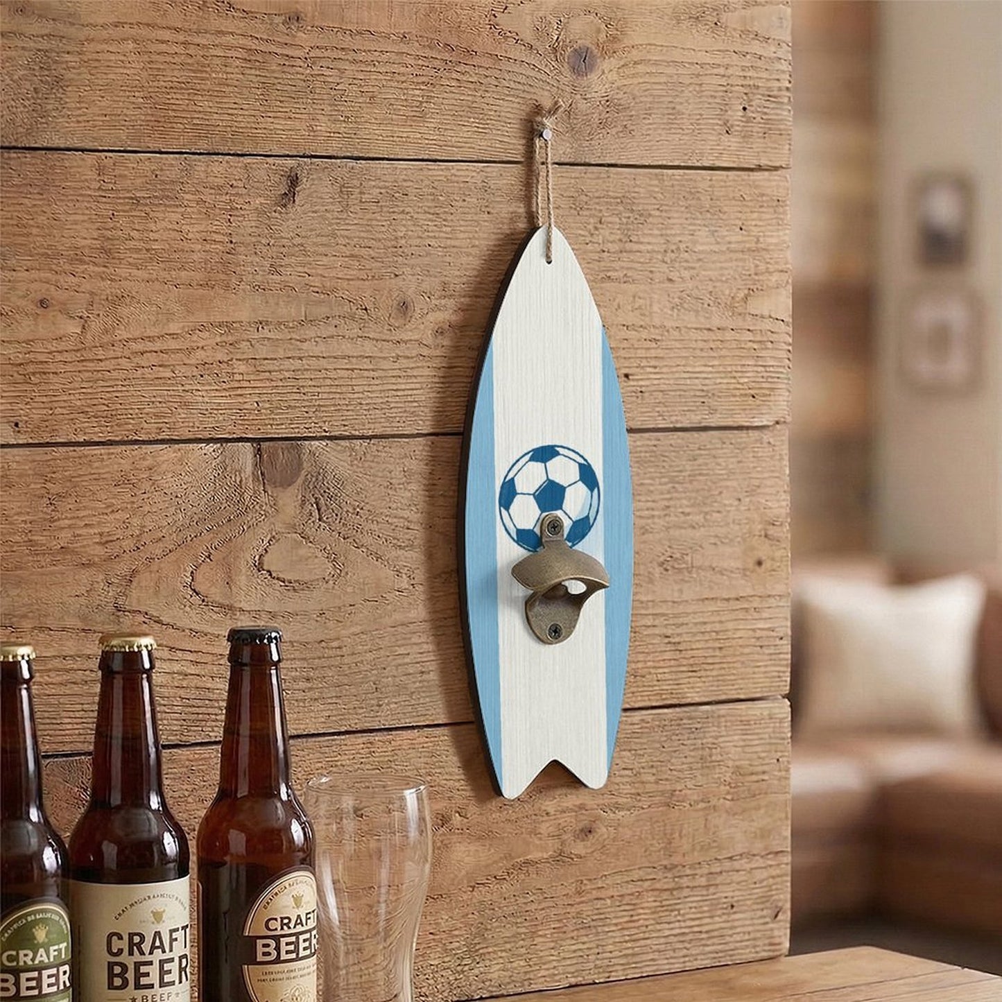 Surfboard Style Wooden Corkscrew, Novelty Beer & Wine Bottle Opener