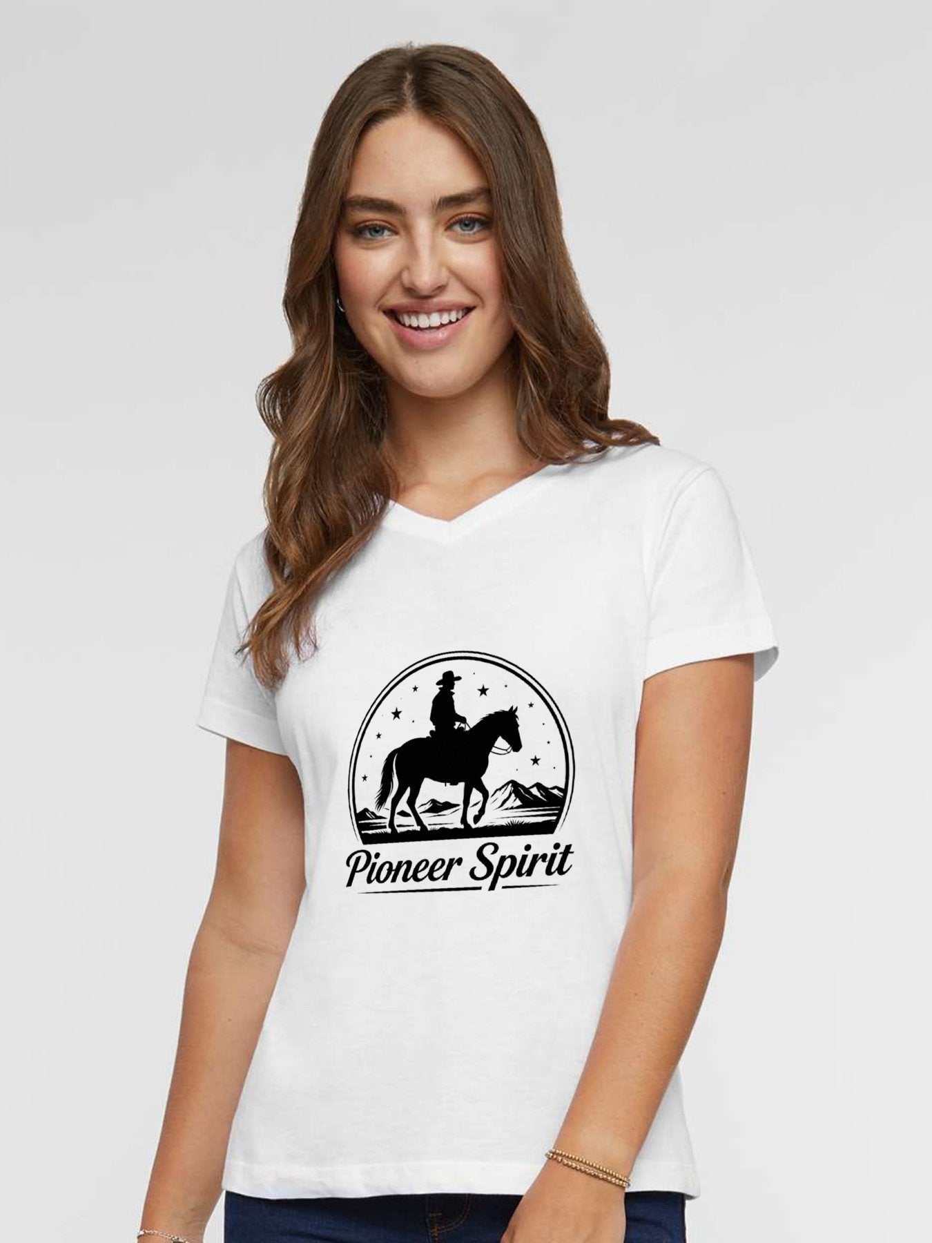 120g Pure Cotton V-neck Women's USA 250th. State Pride "Pioneer Spirit" Graphic T-Shirt,  Casual Cotton Tee for Daily Wear