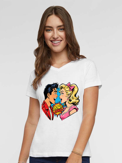 Pure Cotton V-neck Women's Lovers Graphic T-Shirt, USA Casual Cotton Tee
