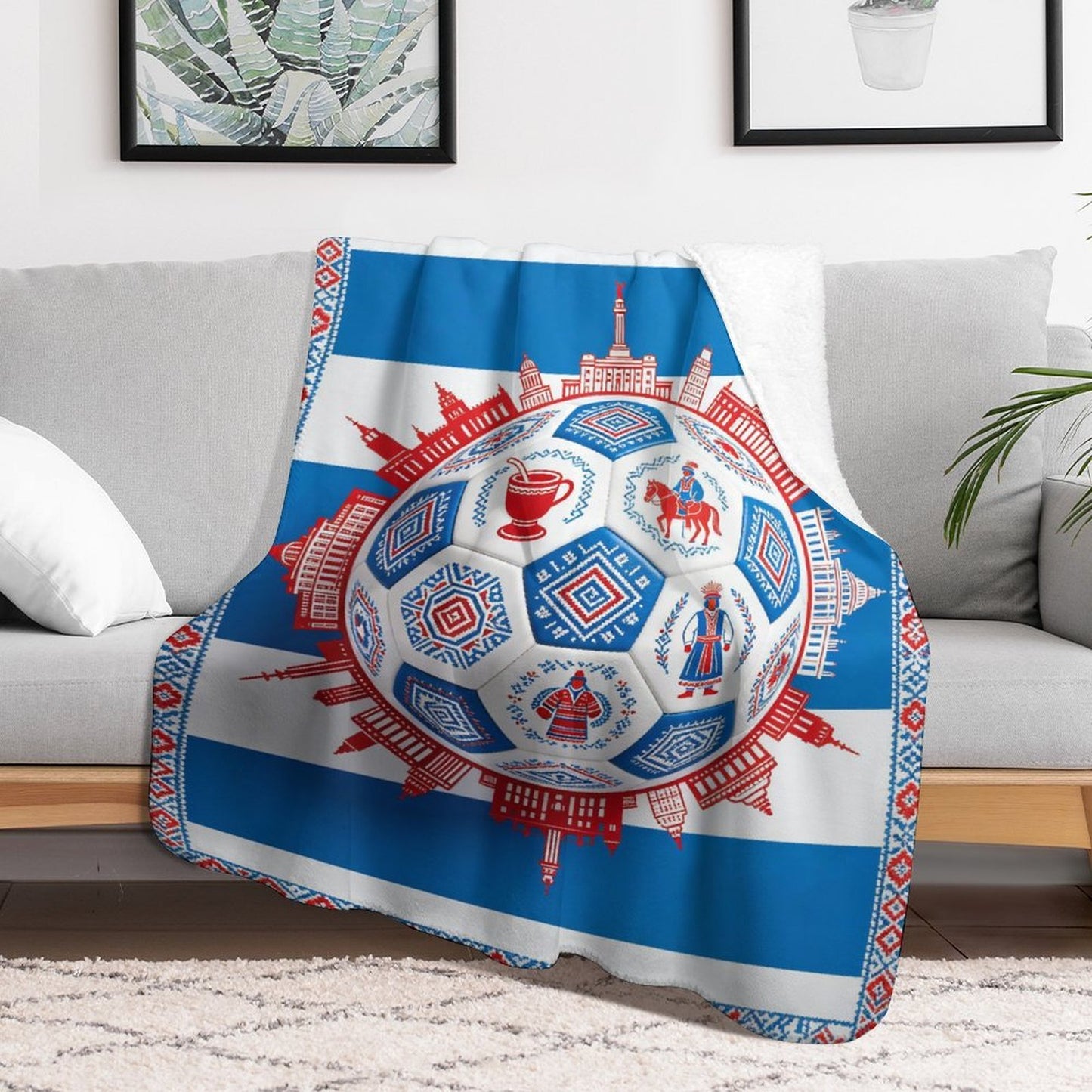 30"x 40" 280gsm Flannel + 220gsm Sherpa Fleece Blanket World Cup Uruguay Graphic Blanket, Soft Cover for Daily Use