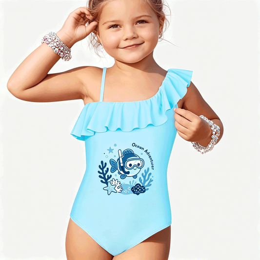 Printed Ruffled One Piece Swimsuit, Cute Summer Bathing Suit for Girls Beach Pool Party