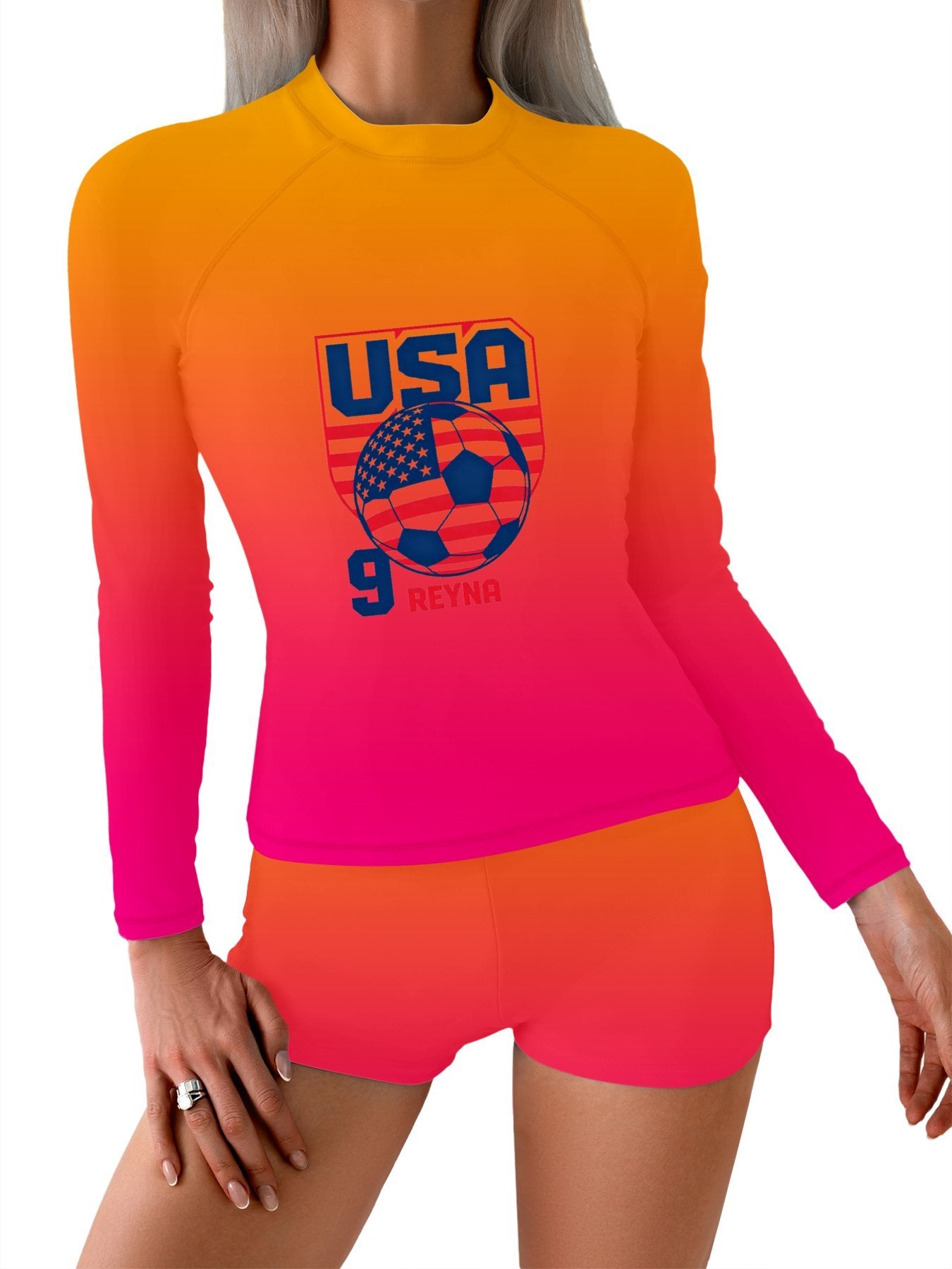 Printed Surf Wear Set, World Cup 2026 USA Graphic Customize Comfort Stretchy Bathing Suit for Ladies Outdoor Water Sports