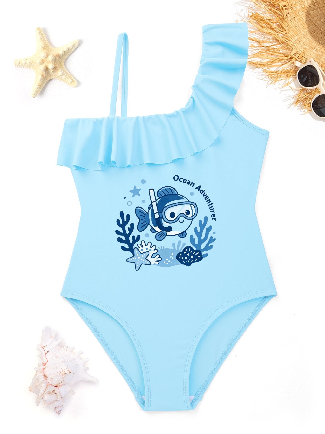 Printed Ruffled One Piece Swimsuit, Cute Summer Bathing Suit for Girls Beach Pool Party