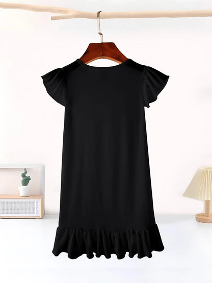 "Skate Star" Graphic Flutter Sleeve Dress, Soft Cotton Outfit for Girls Daily & Party