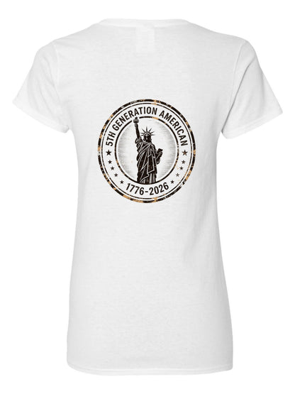 Pure Cotton V-neck Women's USA 250th. Family Legacy "5th. Generation " Graphic T-Shirt, USA Casual Cotton Tee
