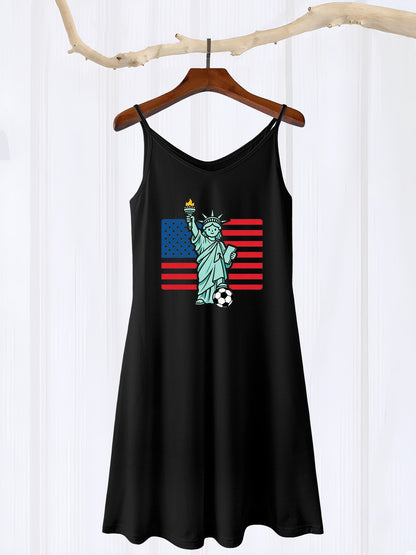 World Cup USA Graphic Women's Graphic Strap Dress, Casual Sleeveless Summer Dress