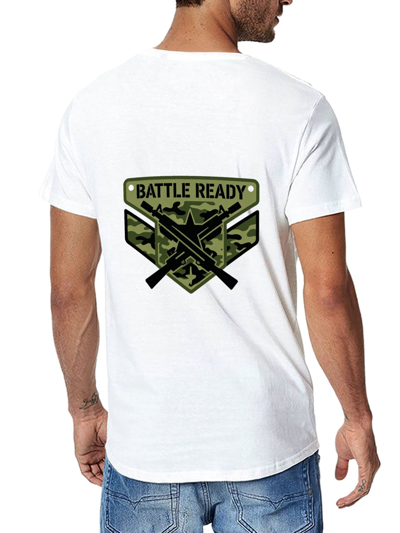 180g Pure Cotton Men's and Women's  Patrotic  "Battle Ready" Graphic T-Shirt, USA Casual Cotton Tee