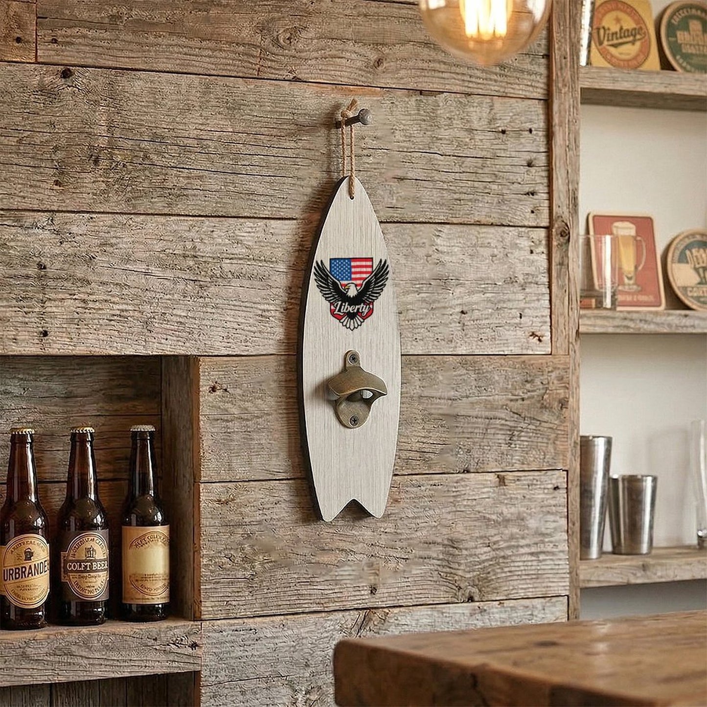 Wooden Surfboard Shaped Corkscrew, Unique Bar & Kitchen Bottle Opener