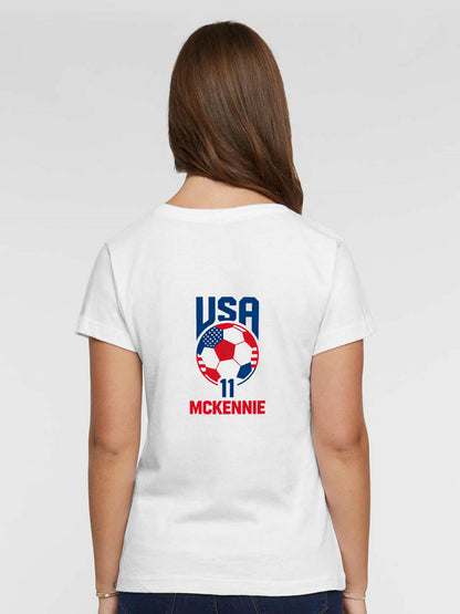 Pure Cotton V-neck Women's World Cup 2026 USA Graphic T-Shirt, USA Casual Cotton Tee