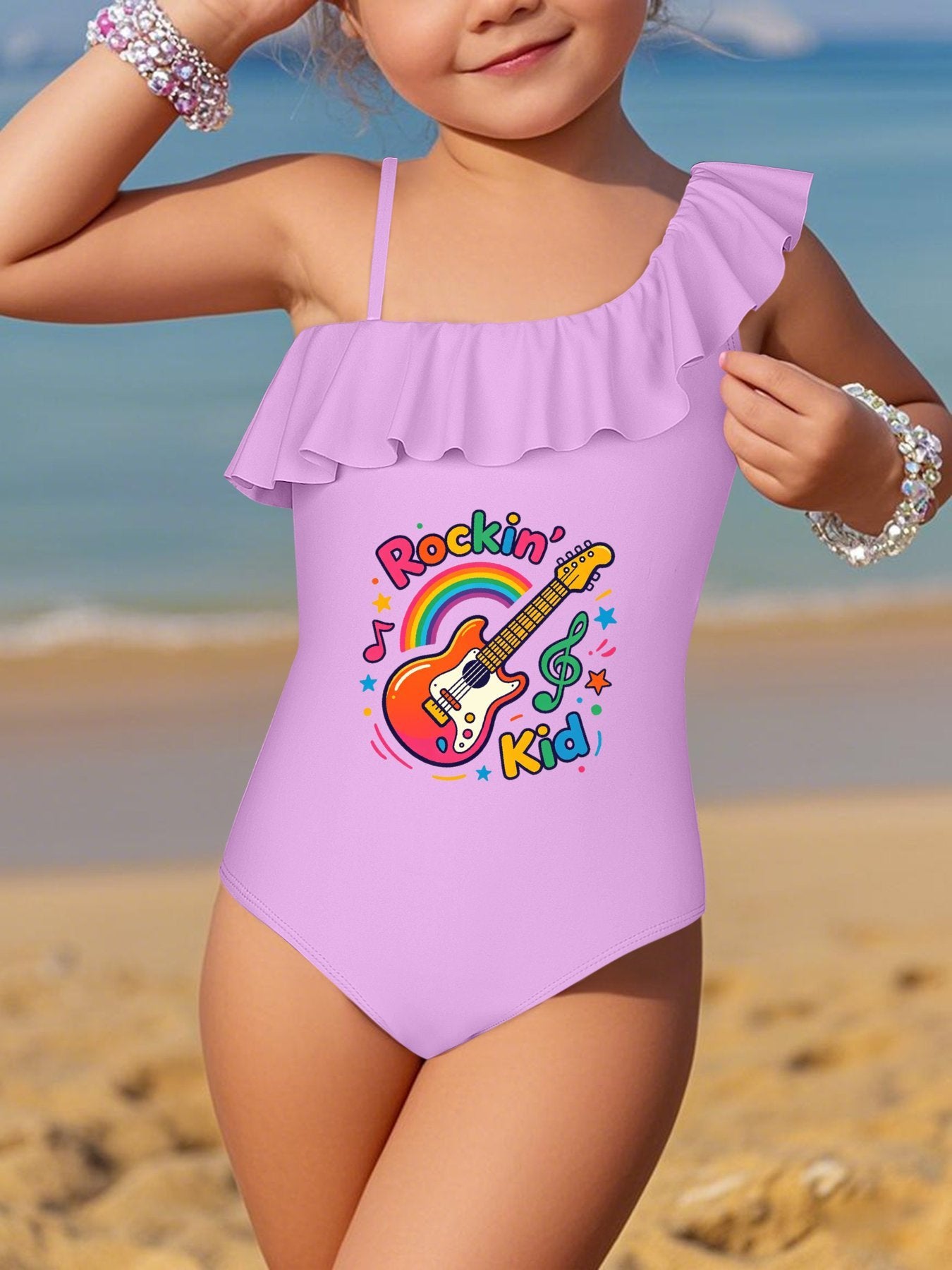 Printed Ruffled One Piece Swimsuit, Cute Summer Bathing Suit for Girls Beach Pool Party