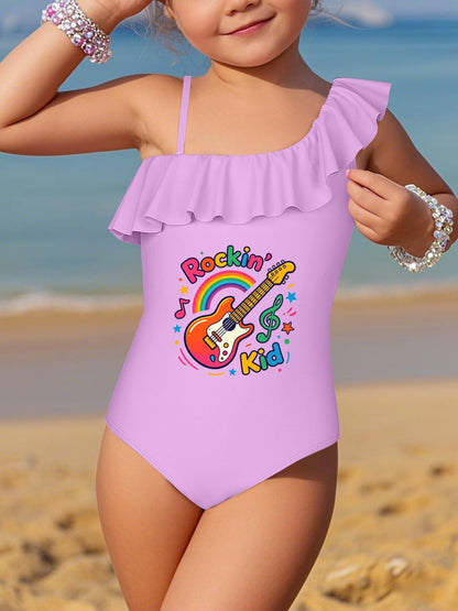 Printed Ruffled One Piece Swimsuit, Cute Summer Bathing Suit for Girls Beach Pool Party