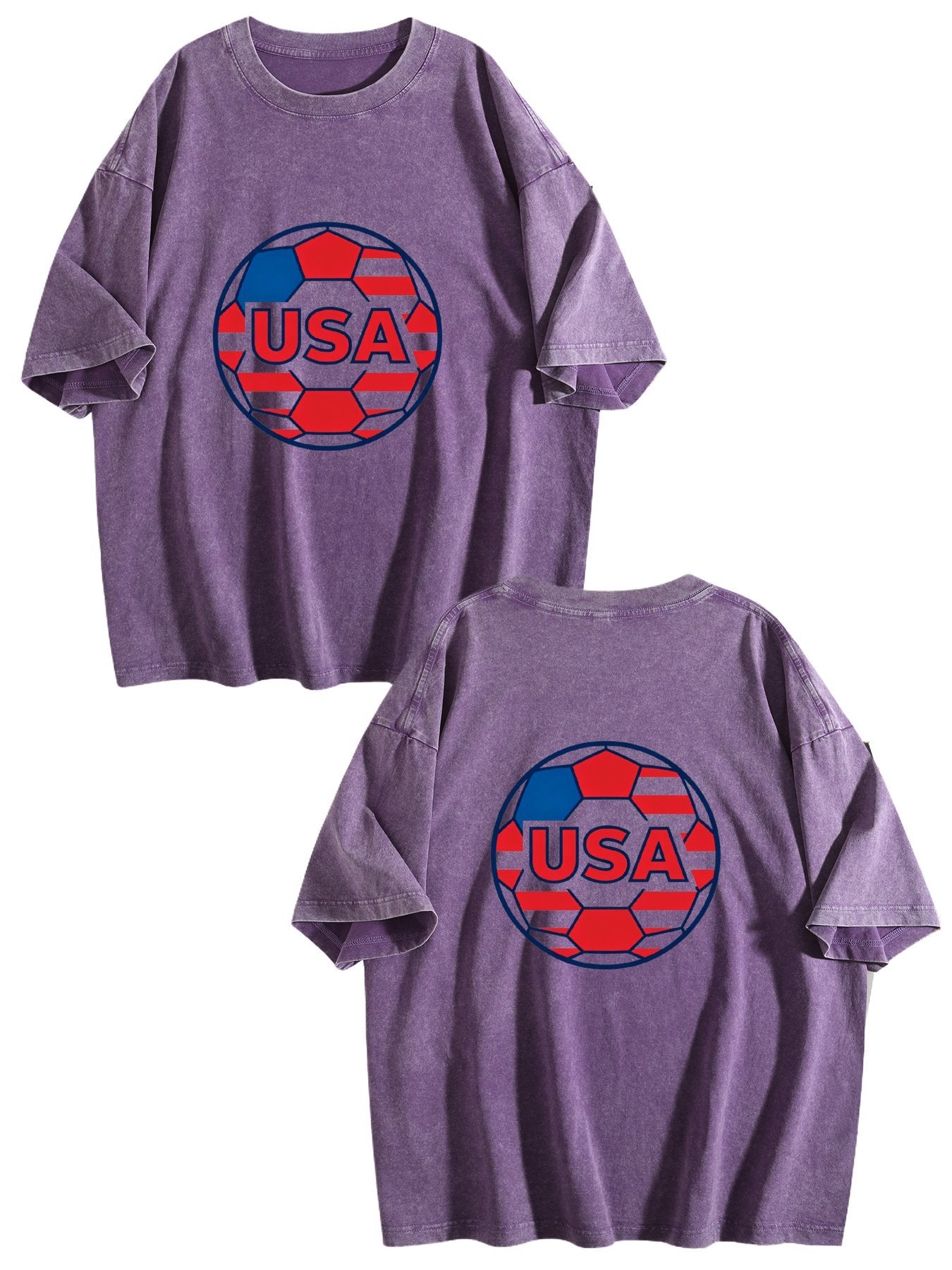 230g Pure Cotton Double-sided Print Adult's World Cup USA Graphic Washed T-Shirt, Casual Cotton Tee for Daily Wear
