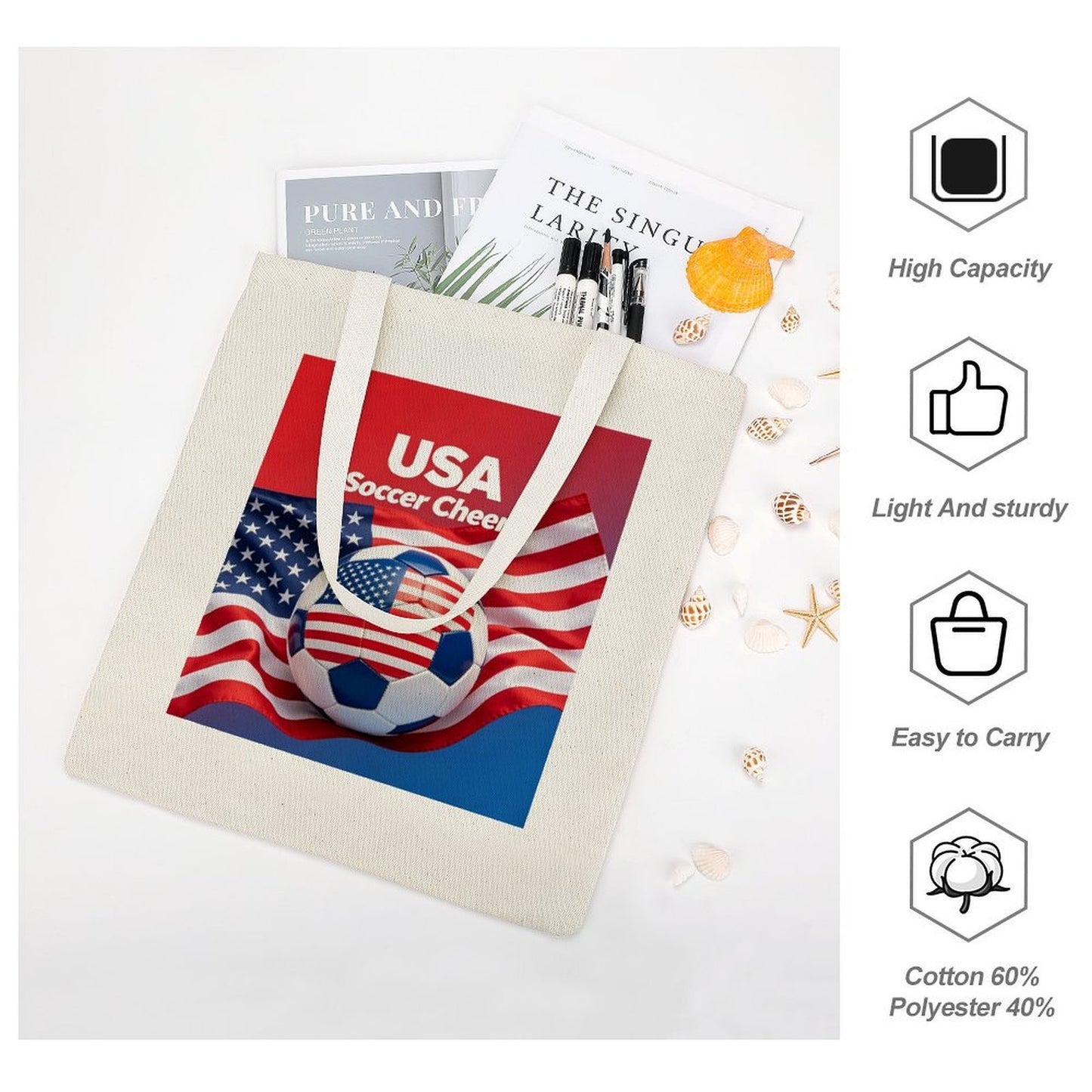 34x40cm World Cup USA Canvas Tote Bag, Practical Daily Use Carry Bag,Fashion Eco-Friendly Tote for Outdoor
