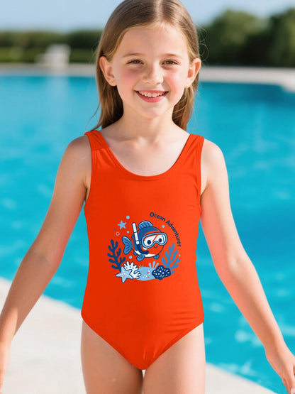Cute Graphic One Piece Swimsuit for Girls, Perfect Summer Vacation Bathing Suit