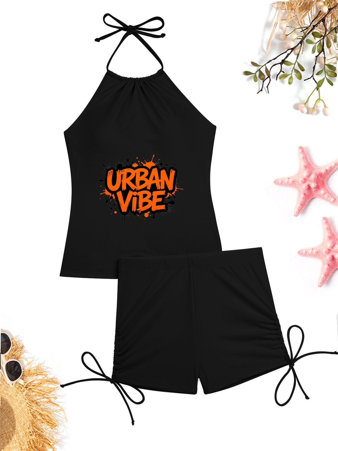 "Urban Vibe" Graphic Swimsuit Set, Women's Two Piece Bathing Suit for Beach & Vacation
