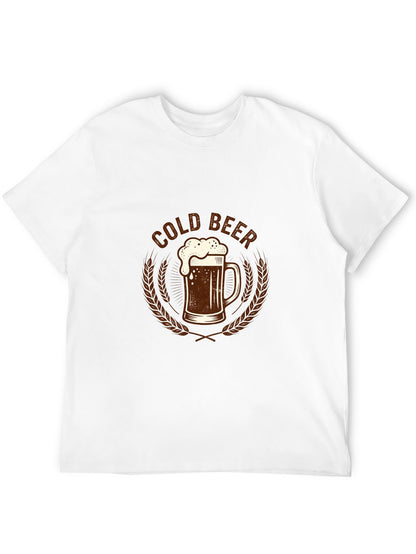 180g Pure Cotton Men's and Women's Summer "COLD BEER" Graphic T-Shirt, USA Casual Cotton Tee