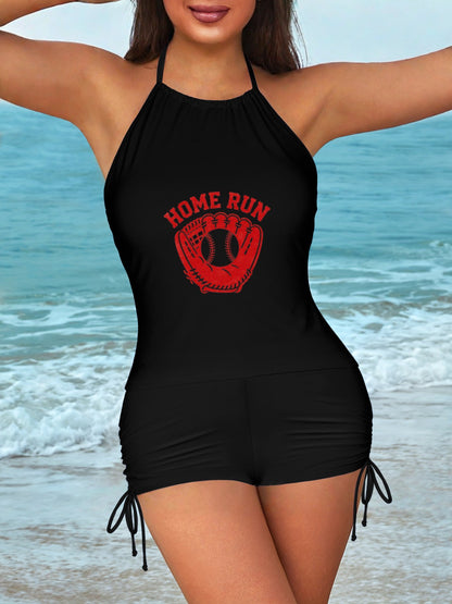 "Home Run" Graphic Swimsuit Set, Women's Two Piece Bathing Suit for Beach & Vacation