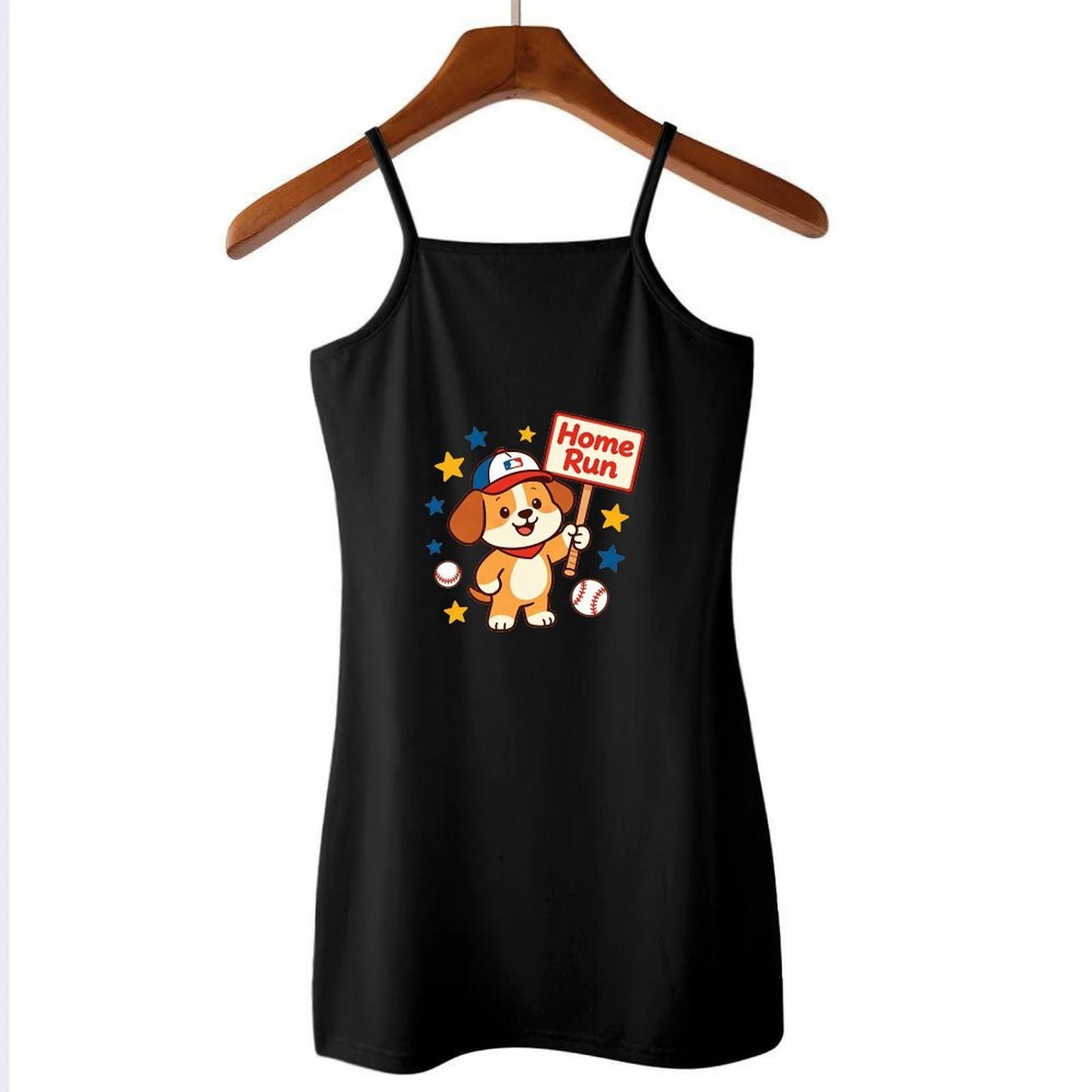 Cute Graphic Spaghetti Strap Dress, Soft Fabric Summer Outfit for Little Girls