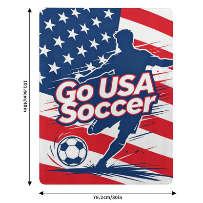 30"x 40" 280gsm Flannel + 220gsm Sherpa Fleece Blanket World Cup"GO USA SOCCER" Graphic Blanket, Soft Cover for Daily Use