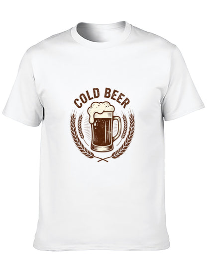 180g Pure Cotton Men's and Women's Summer "COLD BEER" Graphic T-Shirt, USA Casual Cotton Tee