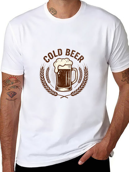 180g Pure Cotton Men's and Women's Summer "COLD BEER" Graphic T-Shirt, USA Casual Cotton Tee