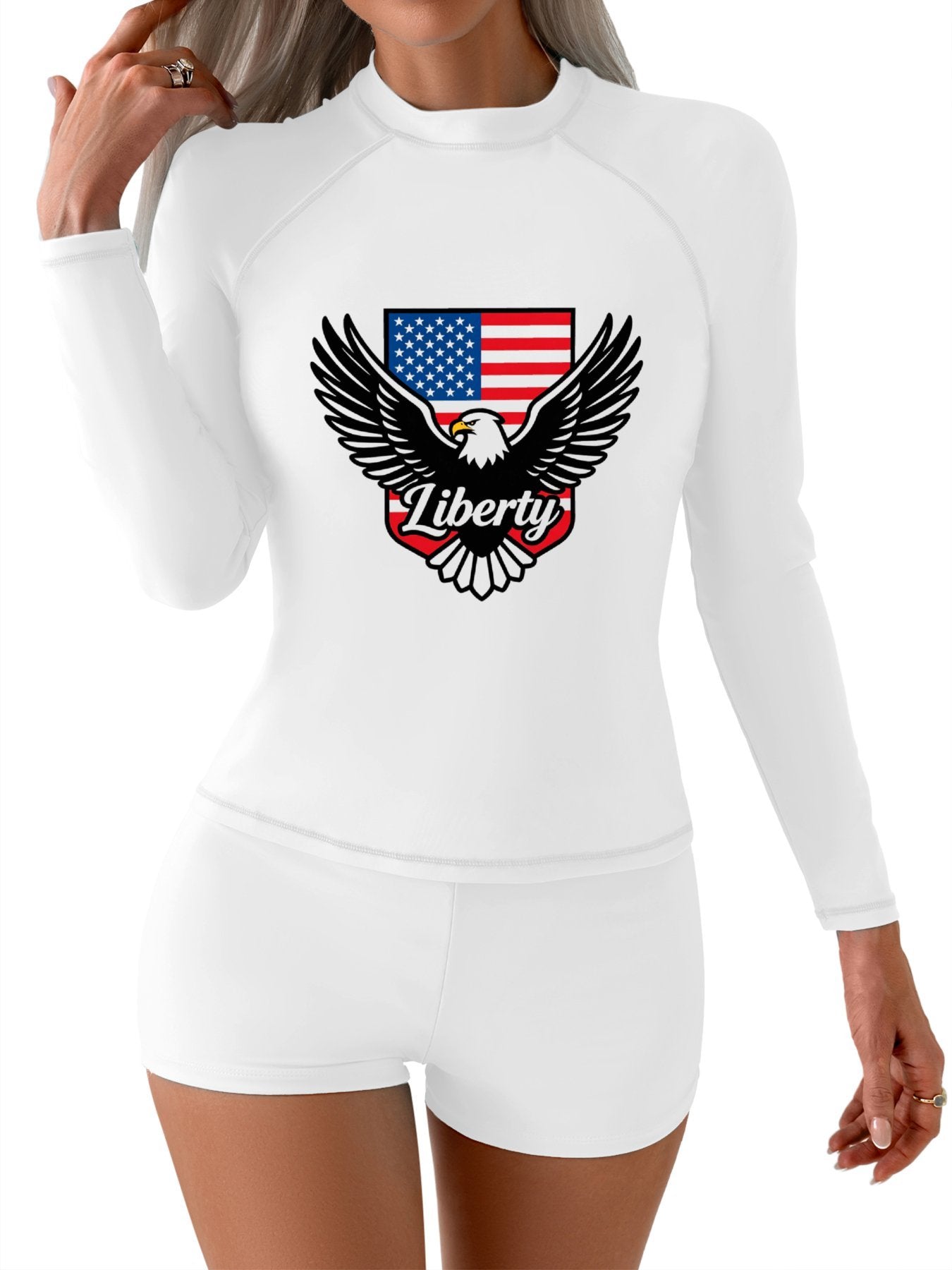 Printed Surf Wear Set, USA 250th. Graphic Customize Comfort Stretchy Bathing Suit for Ladies Outdoor Water Sports