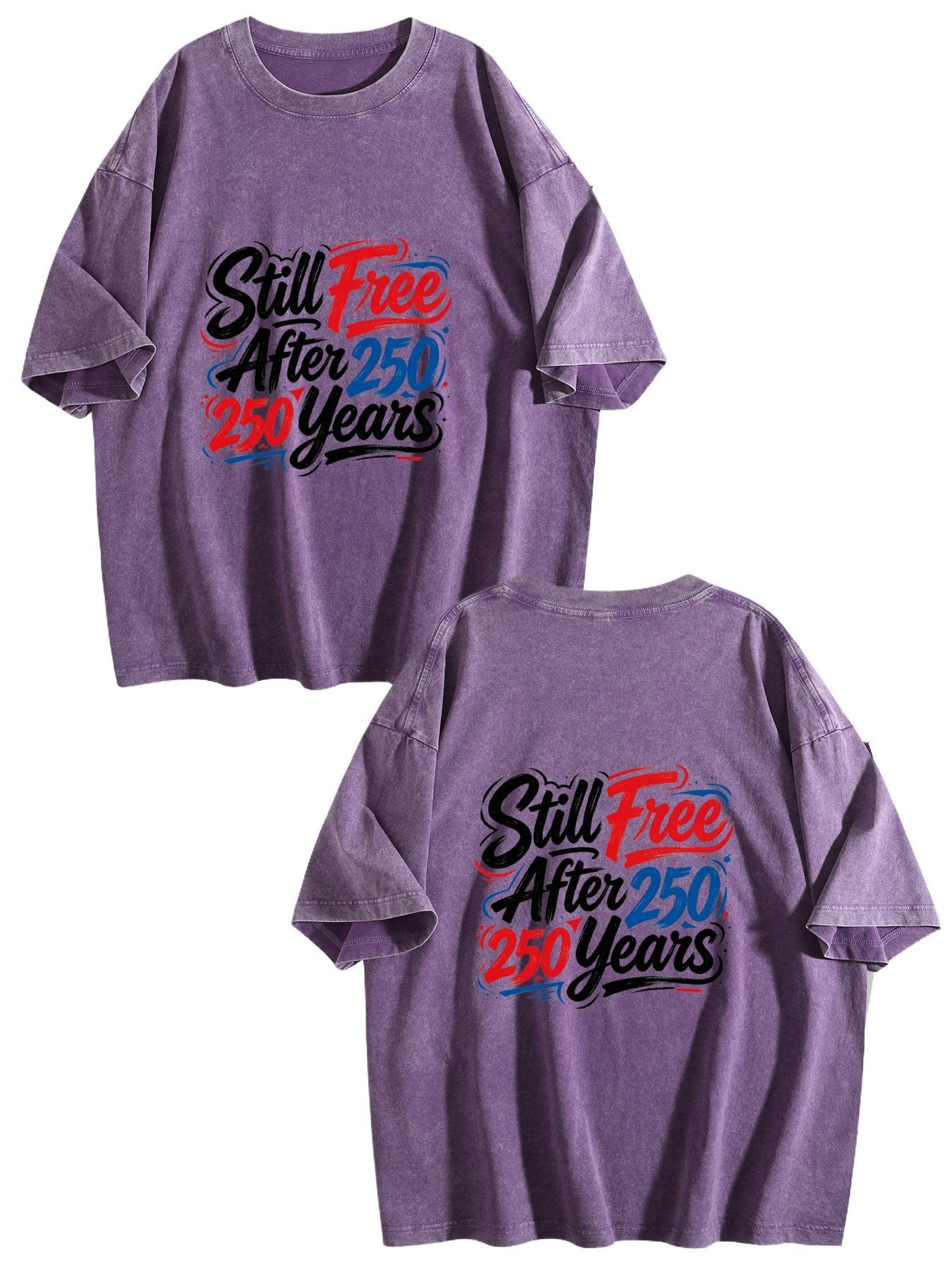 230g Pure Cotton Double-sided Print Adult's America 250th. Graphic Washed T-Shirt, Casual Cotton Tee for Daily Wear