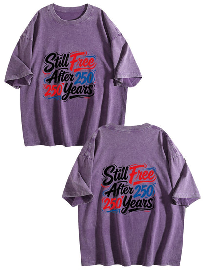 230g Pure Cotton Double-sided Print Adult's America 250th. Graphic Washed T-Shirt, Casual Cotton Tee for Daily Wear