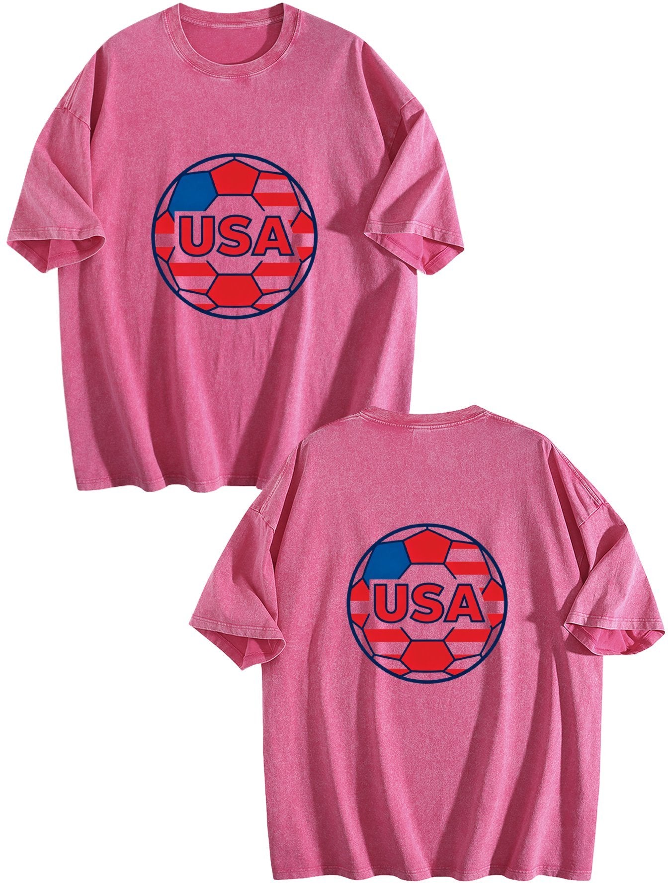 230g Pure Cotton Double-sided Print Adult's World Cup USA Graphic Washed T-Shirt, Casual Cotton Tee for Daily Wear