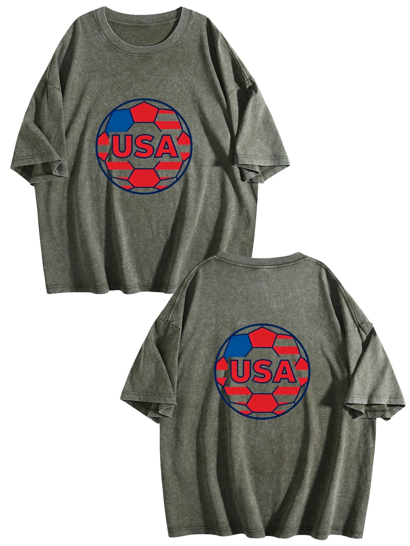 230g Pure Cotton Double-sided Print Adult's World Cup USA Graphic Washed T-Shirt, Casual Cotton Tee for Daily Wear