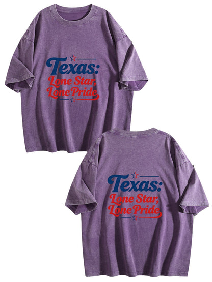 230g Pure Cotton Double-sided Print Adult's USA 250th. Texas Pride Graphic Washed T-Shirt, Casual Cotton Tee for Daily Wear