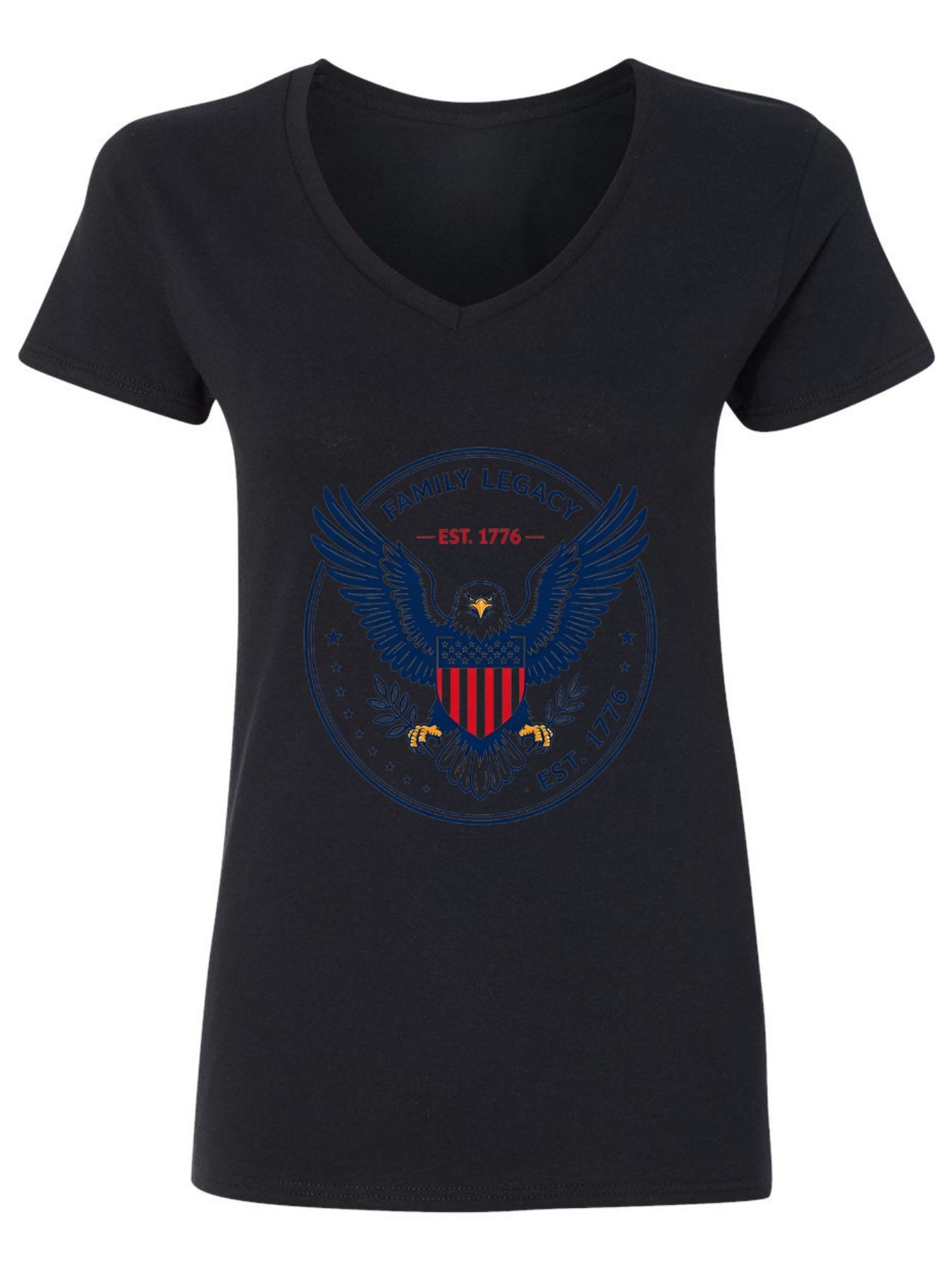 120g Pure Cotton V-neck Women's USA 250th. Family Legacyt Graphic T-Shirt,  Casual Cotton Tee for Daily Wear