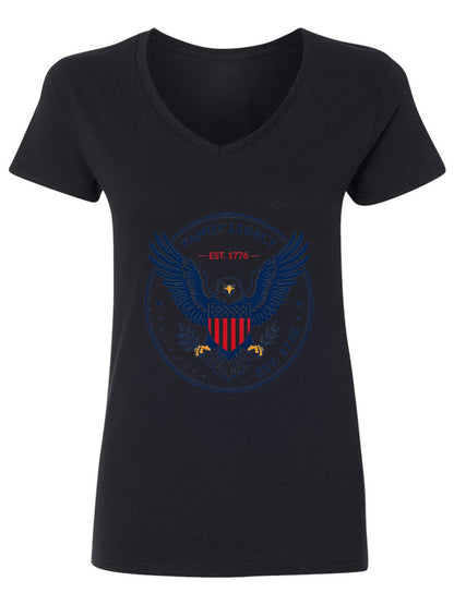 120g Pure Cotton V-neck Women's USA 250th. Family Legacyt Graphic T-Shirt,  Casual Cotton Tee for Daily Wear