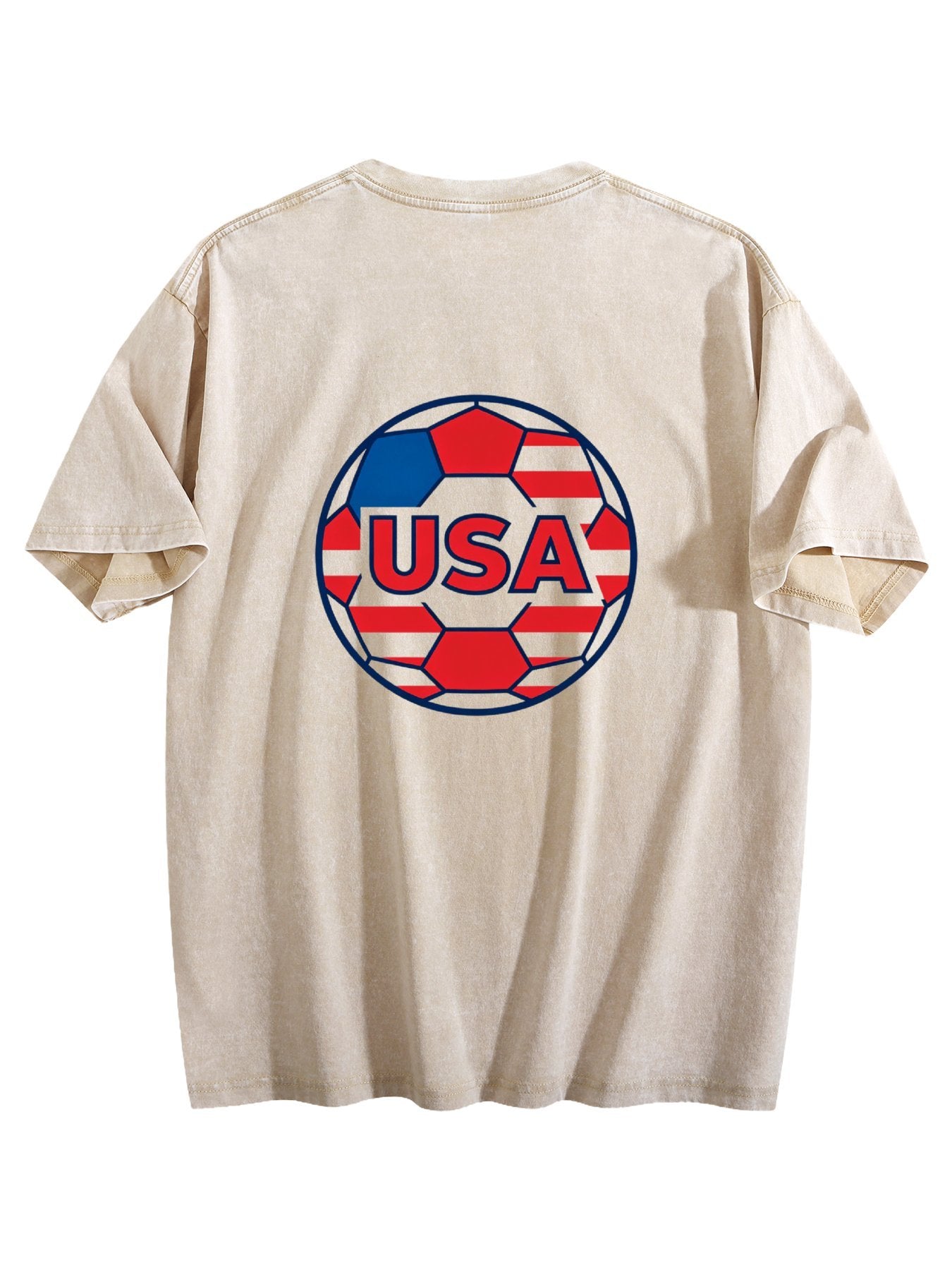 230g Pure Cotton Double-sided Print Adult's World Cup USA Graphic Washed T-Shirt, Casual Cotton Tee for Daily Wear