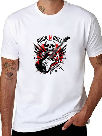 180g Pure Cotton Men's and Women's  "ROCK N ROLL" Graphic T-Shirt, USA Casual Cotton Tee