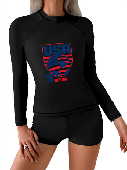 Printed Surf Wear Set, World Cup 2026 USA Graphic Customize Comfort Stretchy Bathing Suit for Ladies Outdoor Water Sports