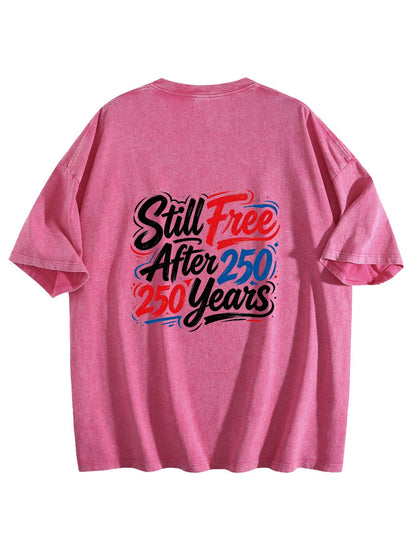 230g Pure Cotton Double-sided Print Adult's America 250th. Graphic Washed T-Shirt, Casual Cotton Tee for Daily Wear