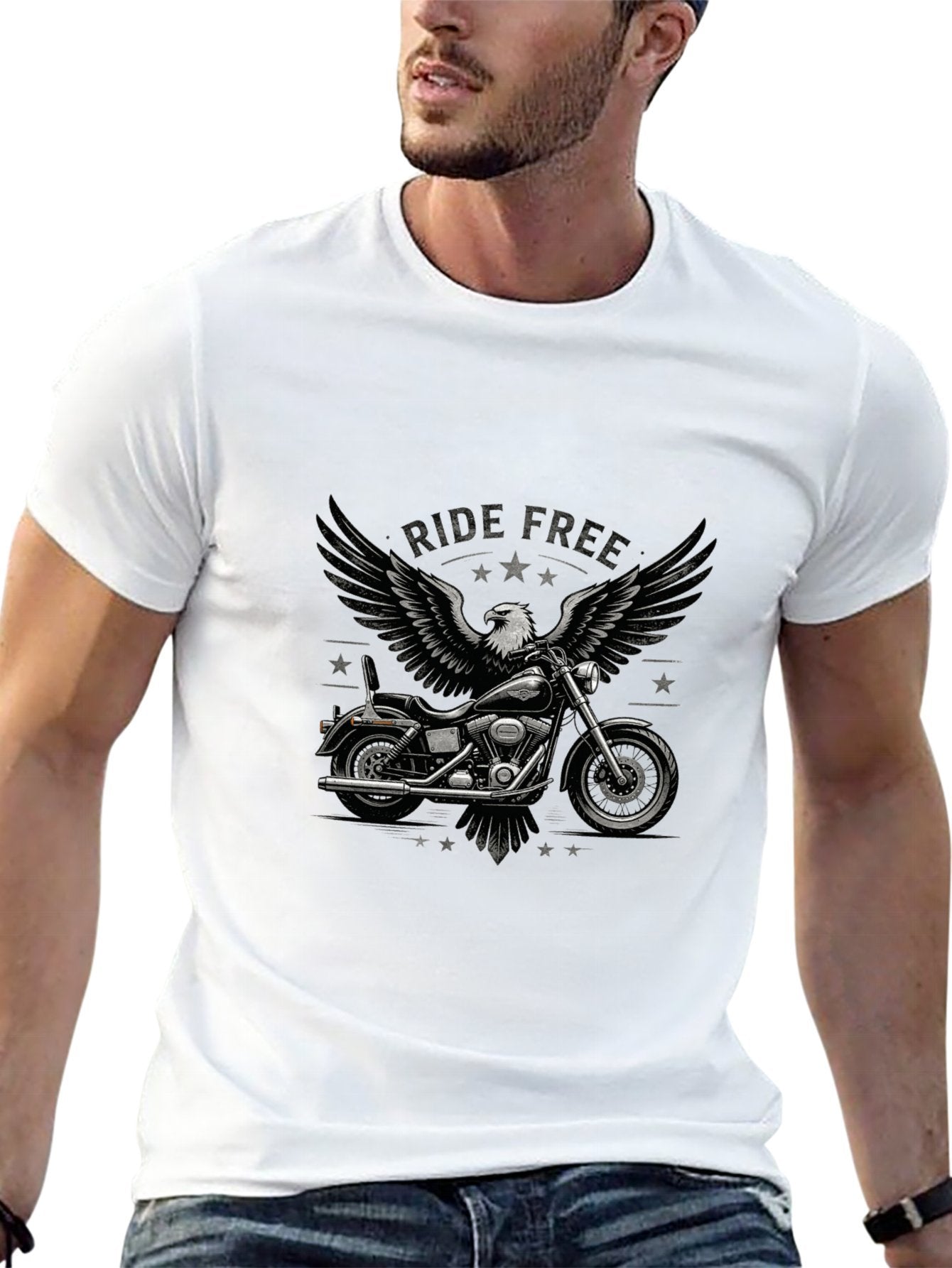 180g Pure Cotton Men's and Women's  "RIDE FREE" Graphic T-Shirt, USA Casual Cotton Tee