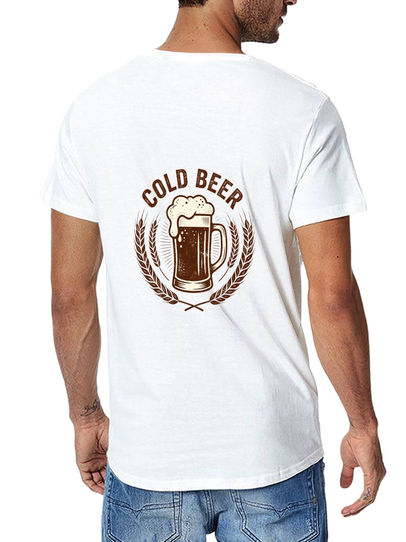 180g Pure Cotton Men's and Women's Summer "COLD BEER" Graphic T-Shirt, USA Casual Cotton Tee