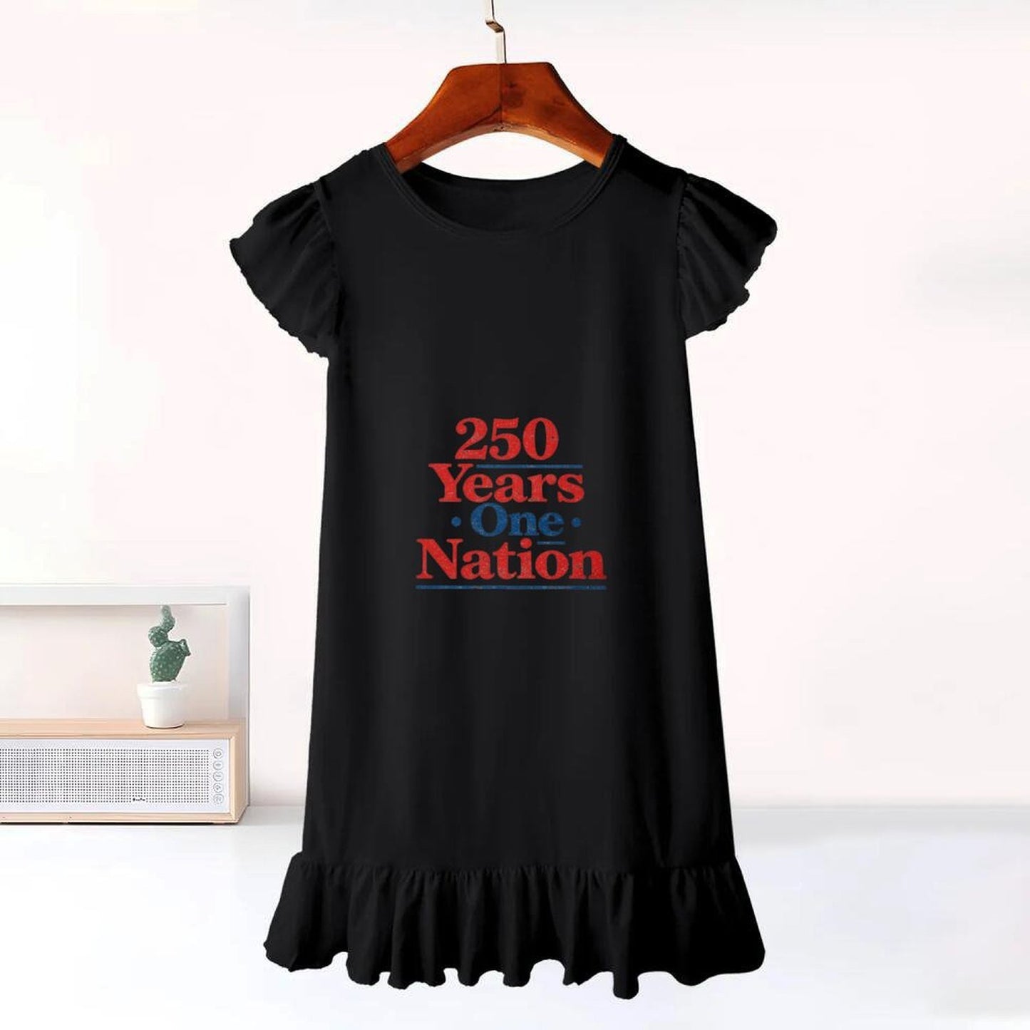 America 250th. Graphic Flutter Sleeve Dress, Soft Cotton Outfit for Girls Daily & Party